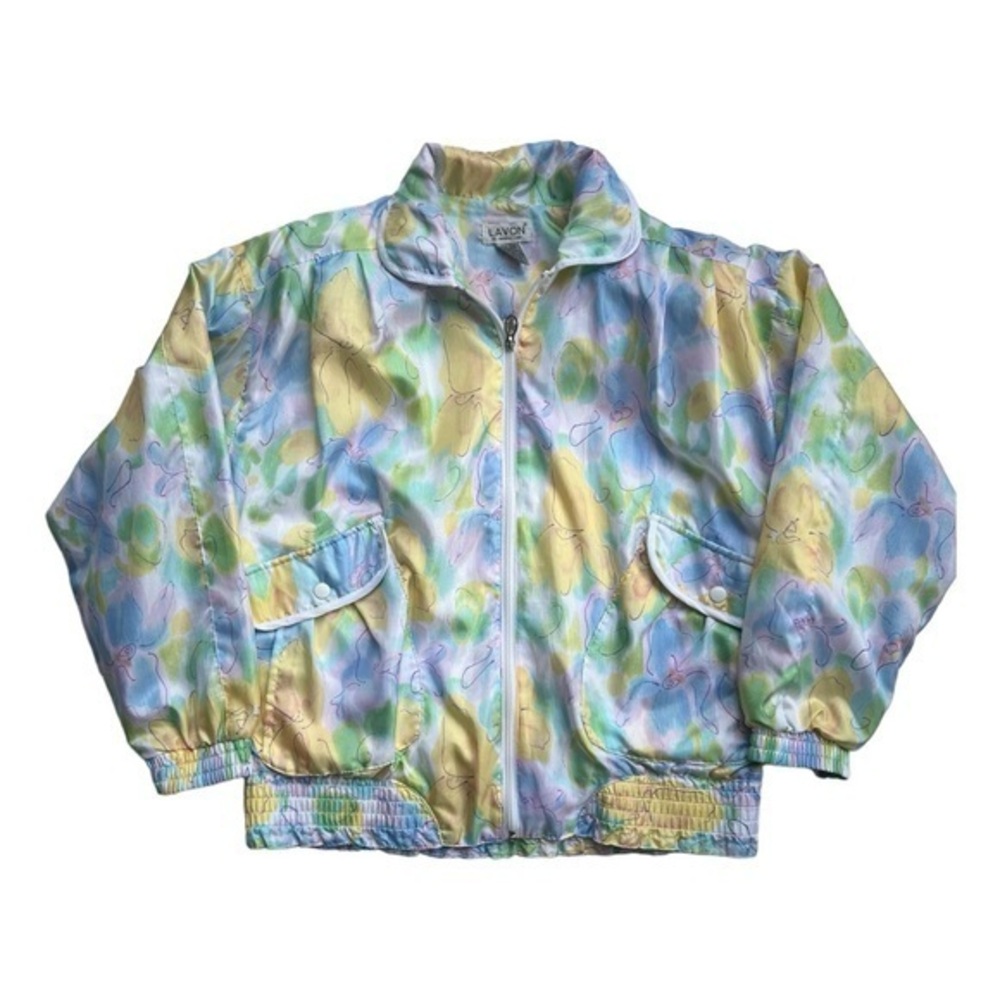 Lavon Pastel Floral Print Vintage Windbreaker‎ Jacket Size Medium